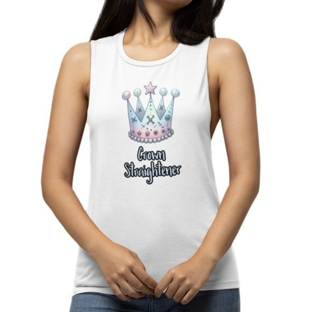 TBM | Crown Straightener White & Pastel Blue & Pink graphic Muscle Tee
